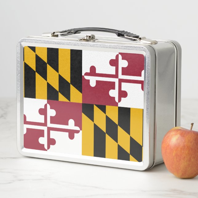 Lunchbox en métal inoxydable avec drapeau du Maryl (En situation)