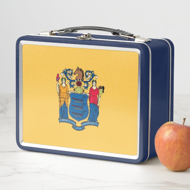 Lunchbox en métal inoxydable avec drapeau du New J (En situation)