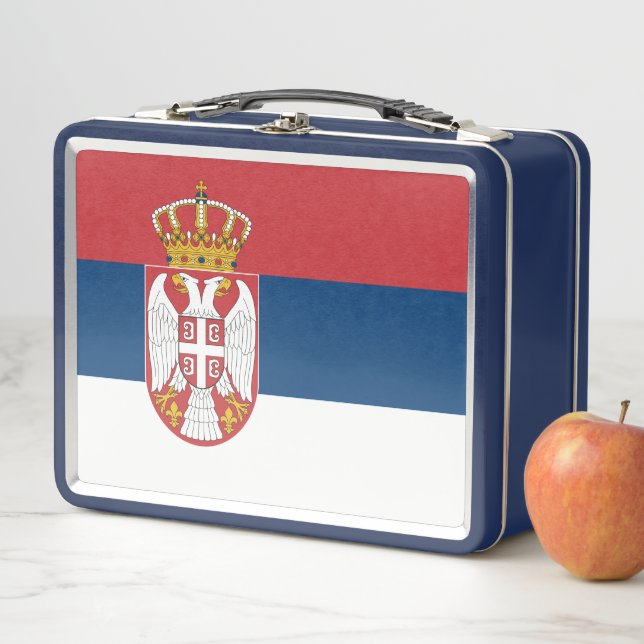 Lunchbox en métal inoxydable avec drapeau serbe (En situation)