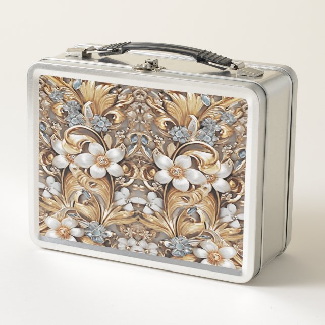 Lunchbox en métal jaune or blanc (Devant)
