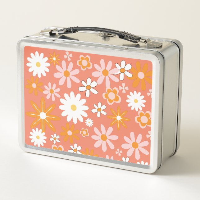 Lunchbox en métal orange rétro des années 1960 (Dos)