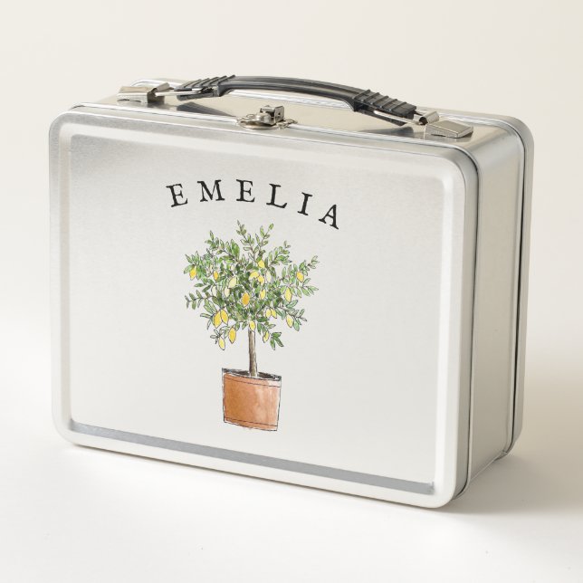 Lunchbox en métal pour fille personnalisée citron  (Devant)