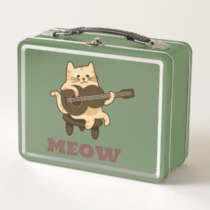Lunchbox en métal vert - Cute Guitare Cat MEOW Des