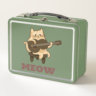 Lunchbox en métal vert - Cute Guitare Cat MEOW Des