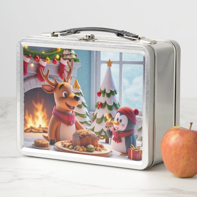 Lunchbox Festive avec renne et pingouin (En situation)