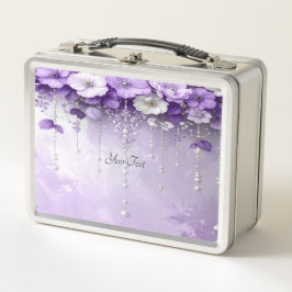 Lunchbox mit lila Blumen und baumelnden Perlen
