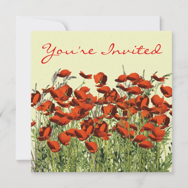 LUNCHEON Red Poppy Blume Einladungsvorlage Einladung (Vorderseite)