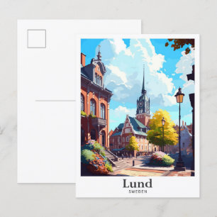 Lund Sweden Vintage Travel Potrait Illustration Postkarte