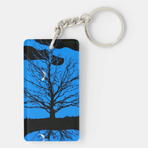 Lune avec arbre, Bleu profond, Noir et Blanc