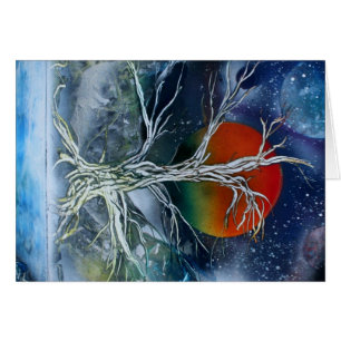 Lune brumeuse d'orange de nuit d'arbre mort simple