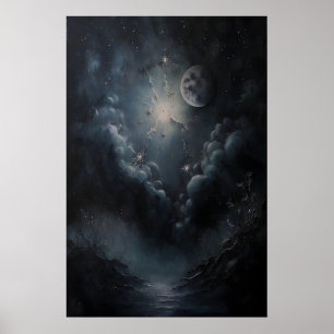 Lune céleste et ciel Art mural céleste vintage