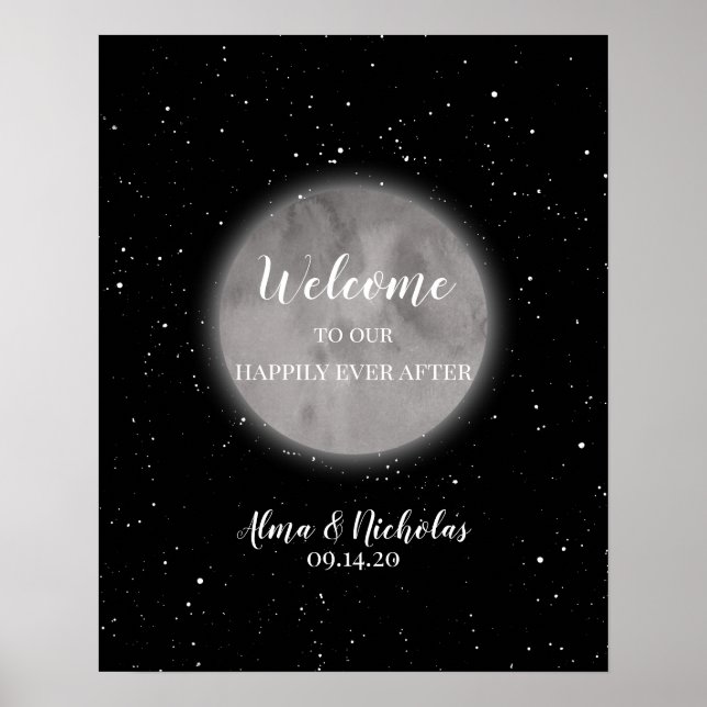 Lune céleste et étoiles Affiche de bienvenue Maria (Devant)