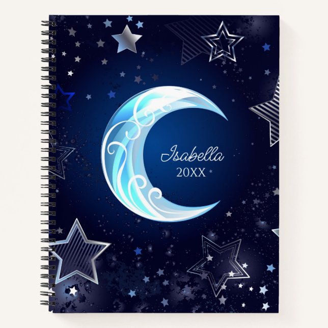 Lune céleste et étoiles Monogrammes Carnets (Devant)