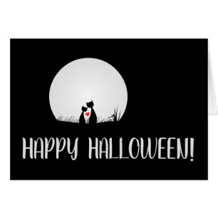 Lune, Chats en amour, Carte de voeux Halloween