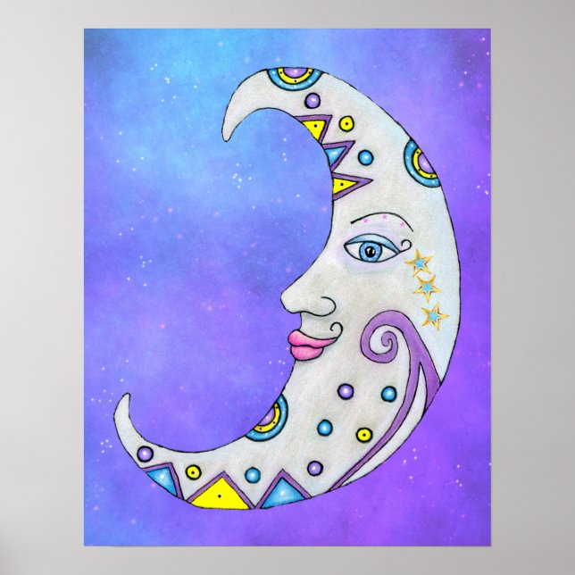 Lune Crescent Avec Face Jolie Décorations Violet (Devant)