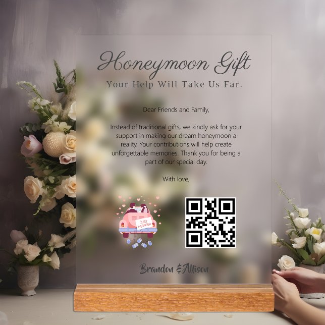 Lune de miel Souhaitez Voyage Fonds Demander Cadea (Honeymoon Wish Travel Fund Request Gift Qr Code Acrylic Sign
)