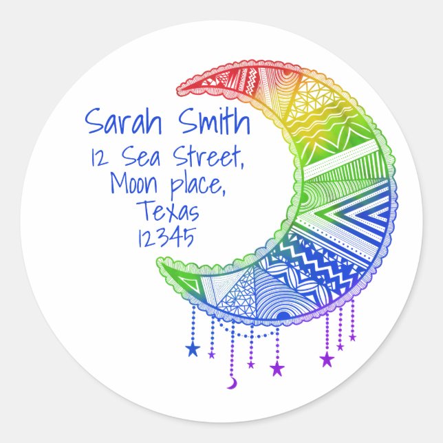 Lune de Taro, boho, arc-en-ciel, étiquette de adre (Devant)