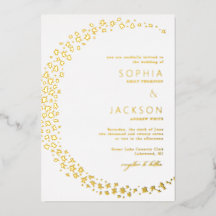 Lune des étoiles Mariage blanc Foil Invitation