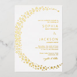 Lune des étoiles Mariage blanc Foil Invitation