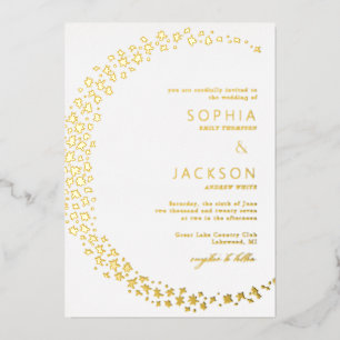 Lune des étoiles Mariage blanc Foil Invitation