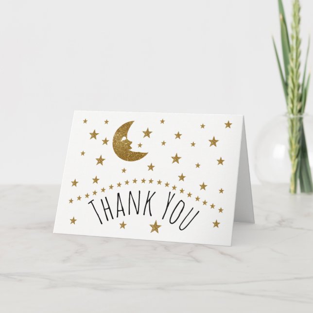 Lune d'or et étoiles Baby shower Merci (Devant)