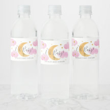 Lune et étoiles Étiquette d'eau rose