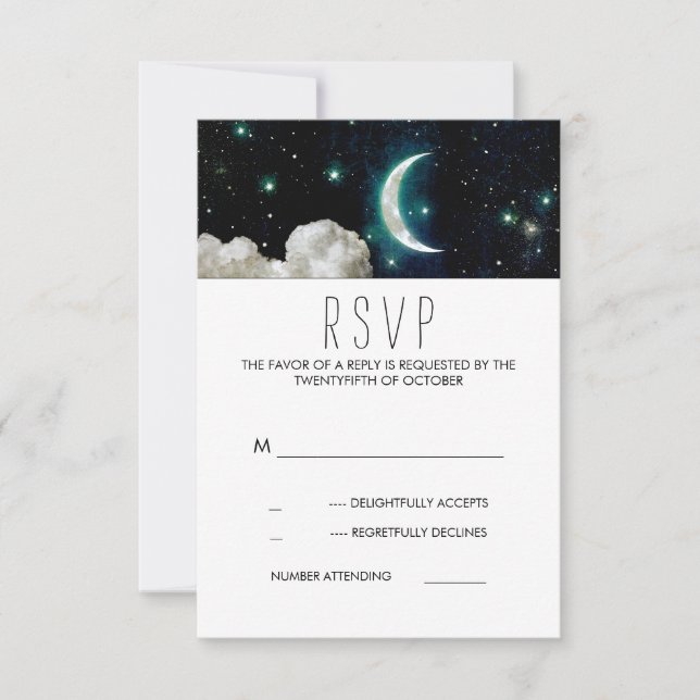 Lune et étoiles Mariage romantique Carte RSVP (Devant)