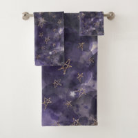 Lune Étoiles Bronze Or Aquarelle Violet Caprice