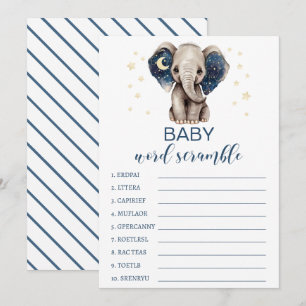 Lune étoiles éléphant baby shower mot carte de bro