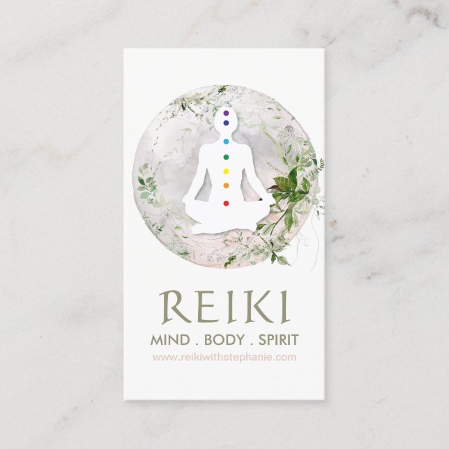 Lune magique et verdure Cartes de visite Reiki (Devant)