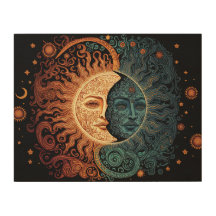 Lune psychédélique vintage et Sun Ai Art