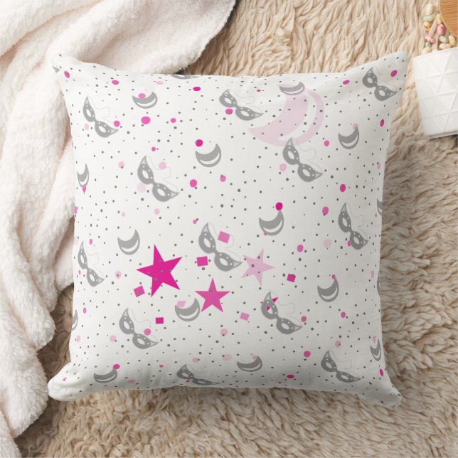 Lune rose céleste et étoiles Mardi Gras Coussin (Couverture)