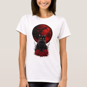 Lune rouge gothique et t-shirt chat noir