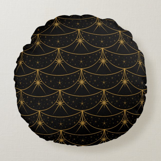 Lunes et étoiles Coussin rond (Devant)