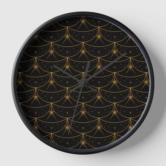 Lunes et étoiles Horloge encadrée en bois (Recto)