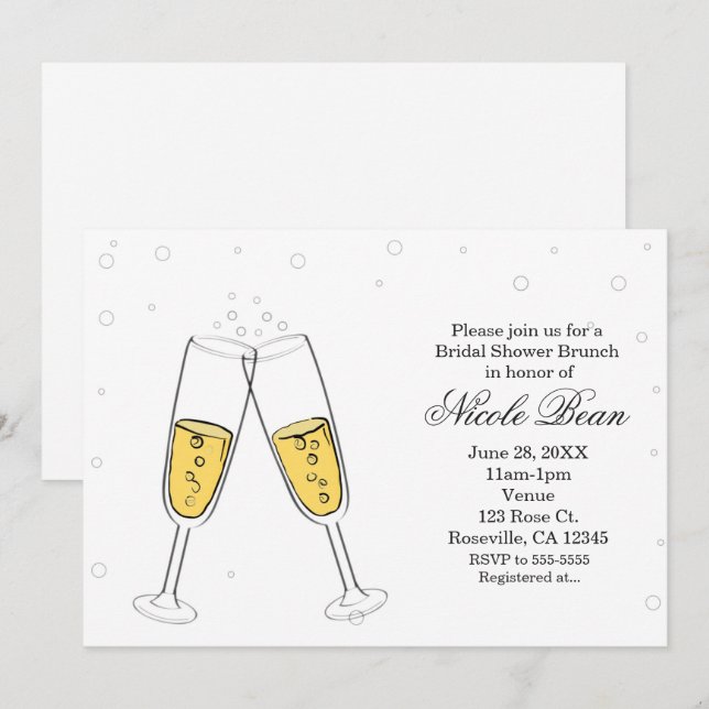 Lunettes de champagne et bulles Invitations modern (Devant / Derrière)