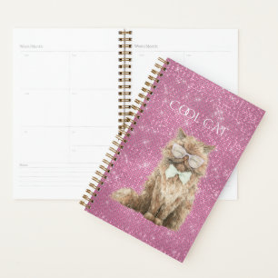 Lunettes de chat cool marron scintillement rose  