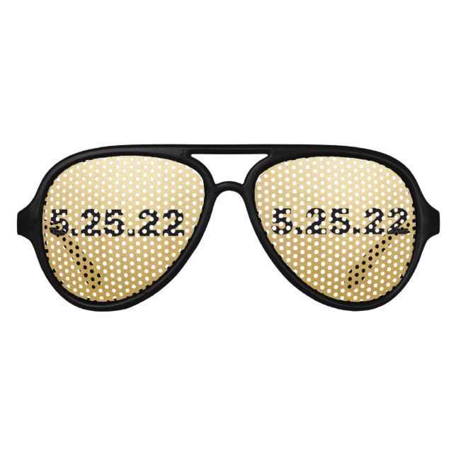 Lunettes De Fête Aviateur Date personnalisée Gold (Devant)