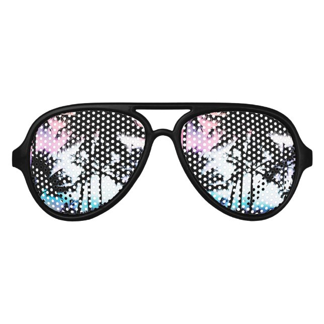 Lunettes De Fête Aviateur Palmiers d'été tropicaux Pink Blue Sunset Sky (Devant)