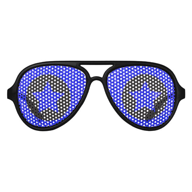 Lunettes De Fête Aviateur Superstar Rockstar Cool Blue Star Black Party (Devant)