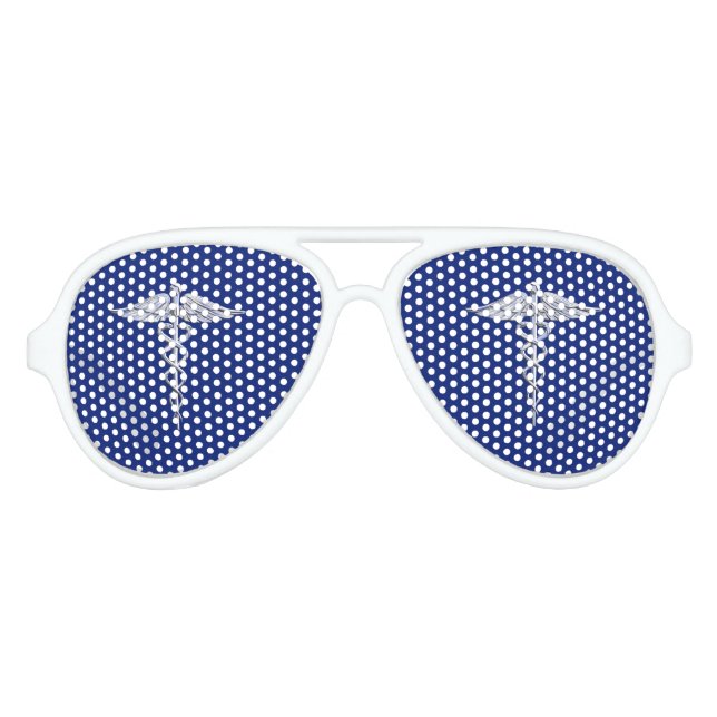 Lunettes De Fête Aviateur Symbole Médicale Chrome Argent sur bleu marine (Devant)