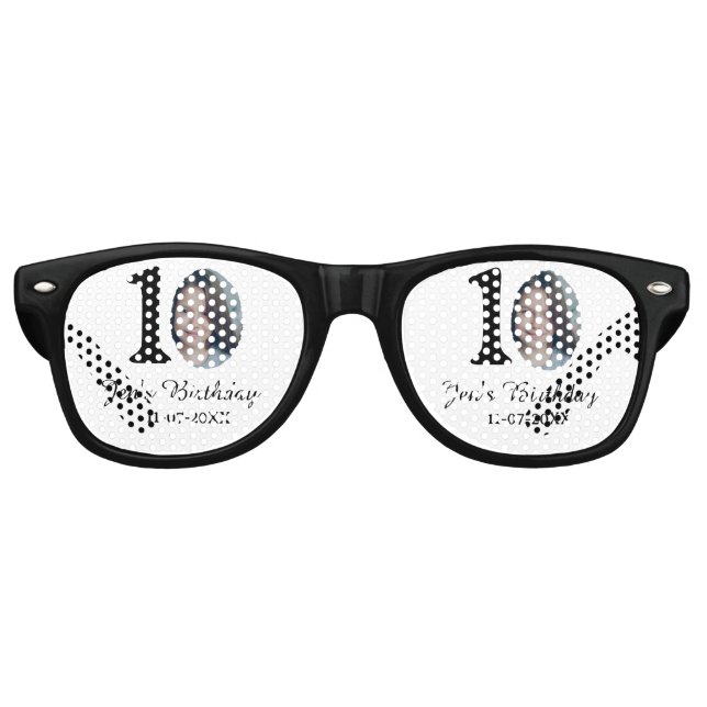 Lunettes De Fête Retro 10 e anniversaire photo en gras lettre enfant nom  (Devant)