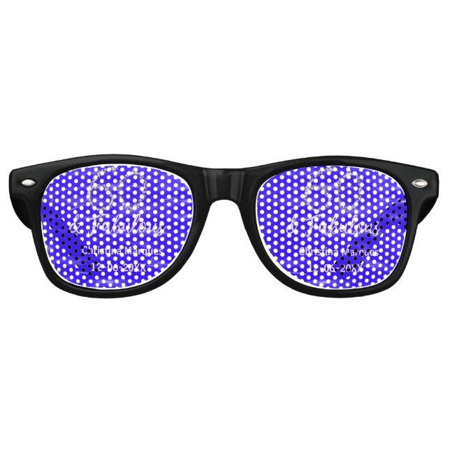 Lunettes De Fête Retro 60 & fabuleux anniversaire bleu argent ajouter nom (Devant)