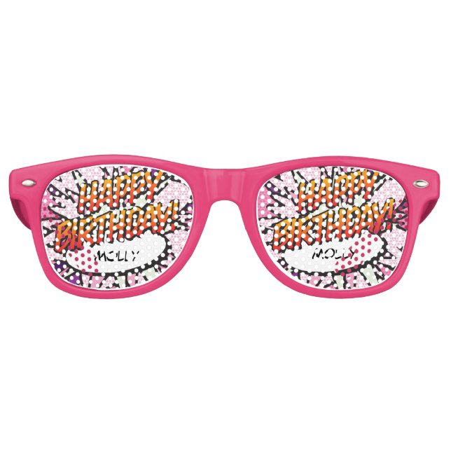 Lunettes De Fête Retro BONJOUR D'ANNIVERSAIRE amusant Retro Comic Book (Devant)
