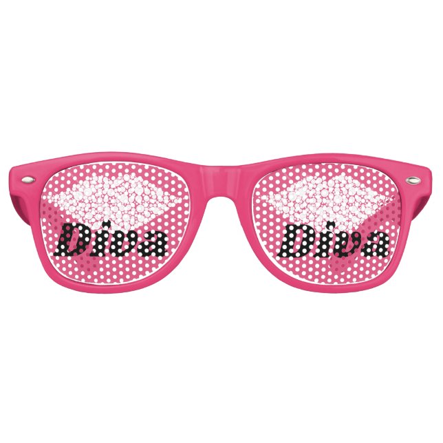 Lunettes De Fête Retro Boucles roses chaudes Diamants étincelants Diva (Devant)