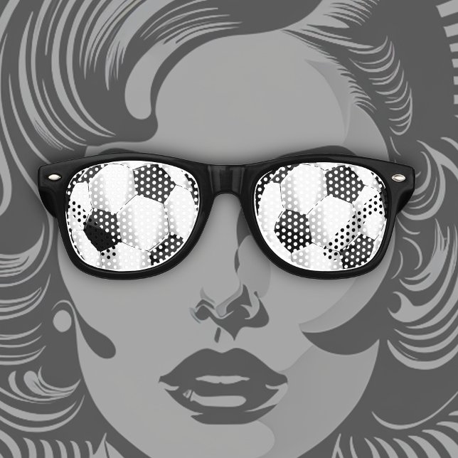 Lunettes De Fête Retro Boules de soccer noir et blanc (Créateur téléchargé)