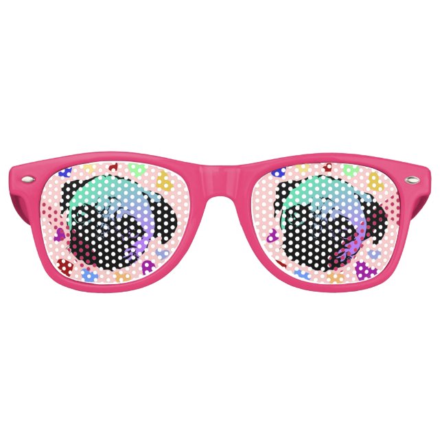 Lunettes De Fête Retro Carlin Chien Chien Chien Love Coeurs (Devant)