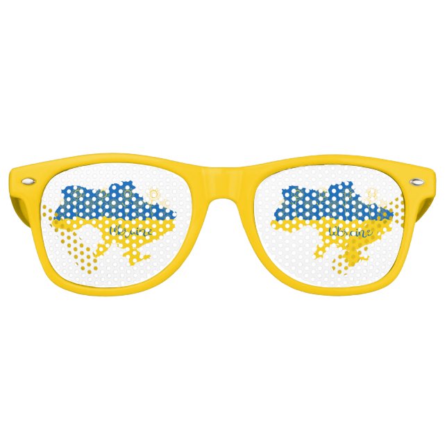 Lunettes De Fête Retro Carte de l'Ukraine avec tournesol et drapeau ukrai (Devant)