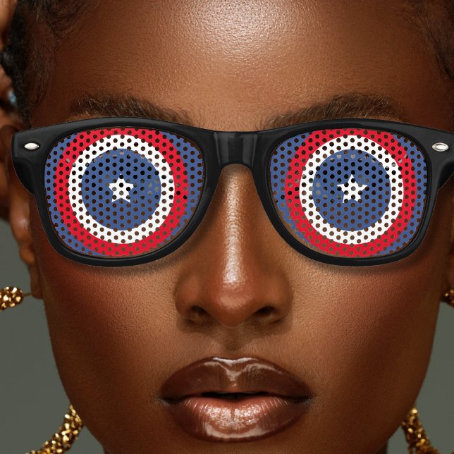 Lunettes De Fête Retro Drapeau américain patriotique rouge blanc et bleu (red white and blue retro sunglasses)