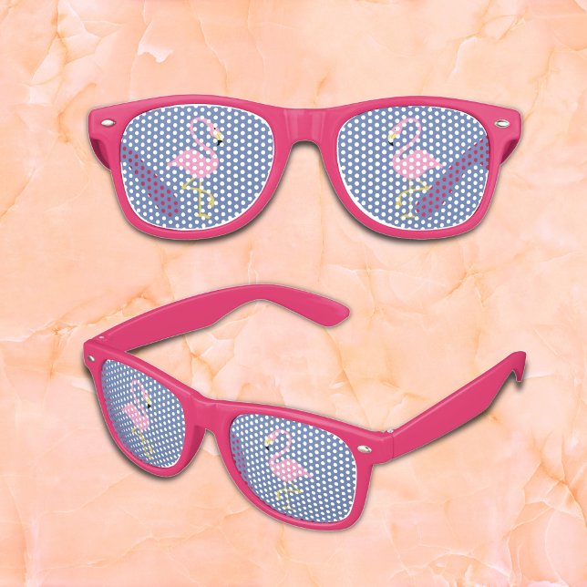 Lunettes De Fête Retro Flamant rose rose sur Arrière - plan bleu (Créateur téléchargé)
